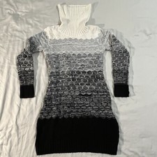 Women’s C Sweater Dress Size M White Gray Black Honeycomb Pattern Cowl Neck