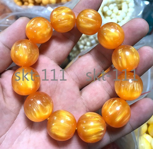 Natural round bead amber flower beeswax cat'sEye Bracelet for men and women 20mm - Picture 2 of 6