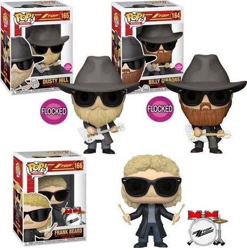 Funko Pop! ZZ Top Dusty Hill, Billy Gibbons Flocked & Frank Beard (3) Ships Free