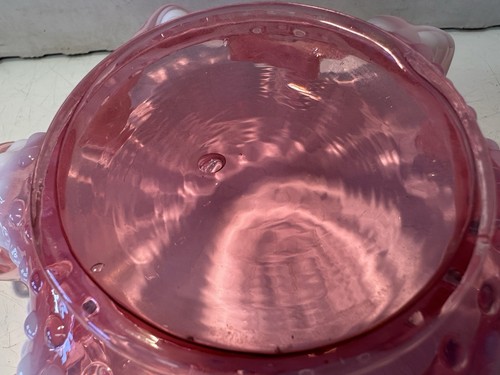 Pair Vintage Fenton Cranberry Glass Pink Hobnail Ruffled Edge Bowls Excellent - Picture 14 of 15