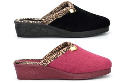 Damen Pantolette Hausschuhe Damen Keilabsatz Pantoffeln Damen Keilabsatz Pantoffeln Ozelot