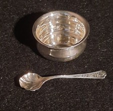 Antique ~ STERLING Silver SALT CELLAR (Dip) and STERLING SPOON