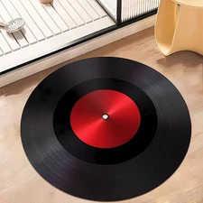 100cm*100cmVintage Vinyl Record Design Round Mat – Non-Slip PVC Backing, 10mm Th