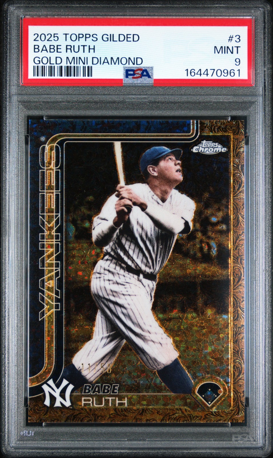 Babe Ruth 2025 Topps Gilded Collection #3 GOLD MINI DIAMOND /50 - PSA 9 MINT
