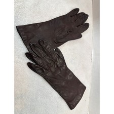 Vintage French Leather Gloves 100 Silk Lining Size 7 Dark Brown Elegant