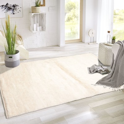 LoomBloom 3'x5' Ivory Hand Knotted Afghan Moroccan Contemporary Solid Wool Rug