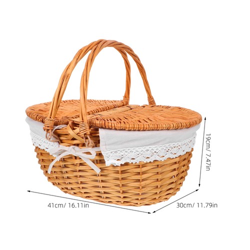 Handcrafted Willow Picnic Basket With Double Folding Handles And Removable Liner - Bild 6 von 12
