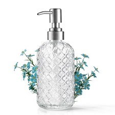 14 Oz Refillable Glass Soap Dispenser with Rust Proof Stainless Steel Clear