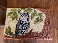 Vintage Latch Hook Owl Wall Hanging Retro MCM 1960  s 1970  s Folk Art