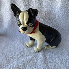 Boston Terrier Cast Iron Dog Figurine Vintage Puppy Doorstop Hand Painted