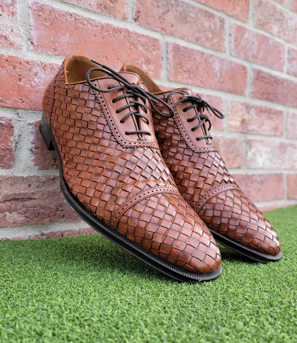 Magnanni Leather Weave Cognac Brown Cap Toe Oxford Dress  display picture 3