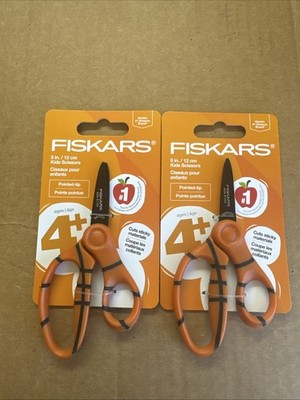 (2-PACK) Fiskars 5'' Non-Stick Blunt Tip Safety Kids' Scissors Basketball Print