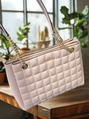 Michael Kors Soho Lady MK Medium PU Blend Quilted Shoulder Tote Bag Powder Blush