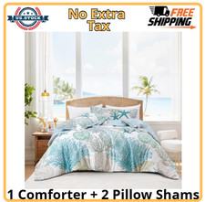 Coastal Comforter Set Queen Size 3 Piece, Soft Beach Themed Comforter, Ocean Nau