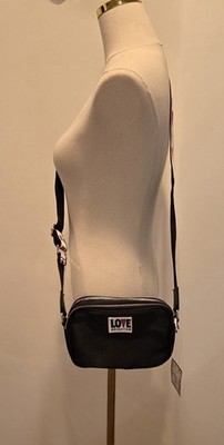 NWT Brighton Love Essentials Cross Body Bag Adjustable Strap Black w/Red Hearts