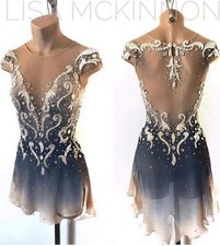 Ice skating dress Competition Figure Skating Twirling Costume gray dyeing