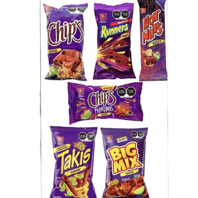 Barcel FUEGO PACK 6Pz - Chips F, Papatinas F, Big Mix F, Takis F, Hot Nuts F & R