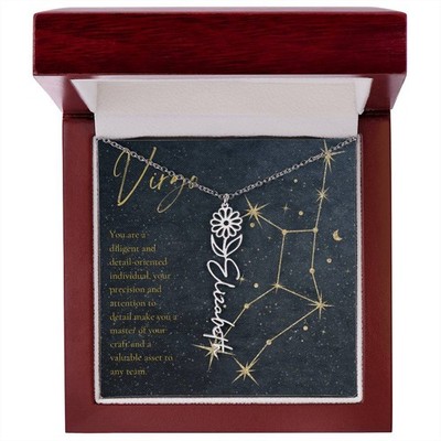 Virgo Zodiac Birth Flower Name Necklace