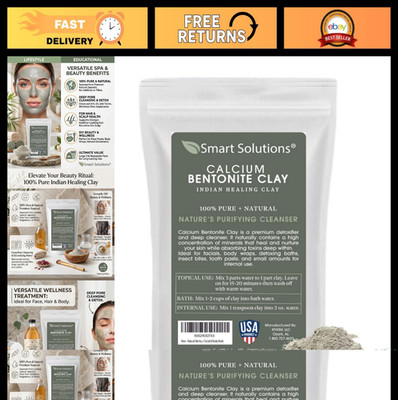 Pure Calcium Bentonite Clay 2 lb - Natural Healing Clay for DIY Facials, Deodora
