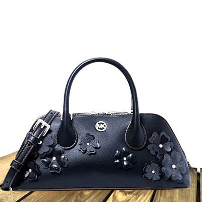 Michael Kors Petra Women Small MK Logo Floral Embellished Crossbody Bag Navy