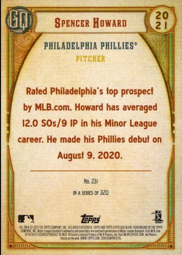 2021 Topps Spencer Howard Rookie Philadelphia Phillies #244A - Picture 2 of 2