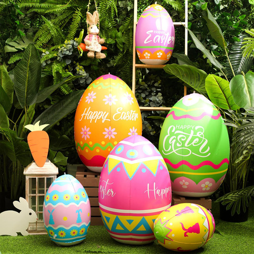6 Pack 27.6 Inch, 17.7 Inch Giant Easter Inflatable Eggs Easter Outdoor Decor...