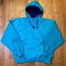 Vintage 80s 90s EDDIE BAUER Medium Teal Pullover Hooded Bomber Anorak Jacket