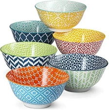 Ceramic Porcelain Bowls for Cereal, Fruit, Vibrant Patterned, Multi Color Design