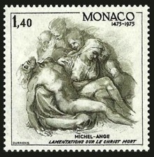 Monaco 1975 Art, Michelangelo, Lamentation for Jesus Christ, MNH / UNM