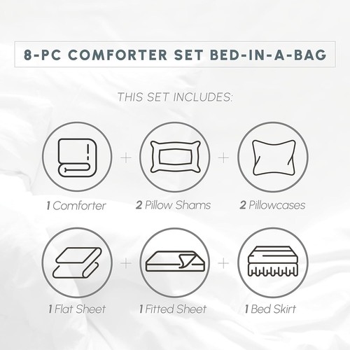 Luxurious 8-Piece Dobby Comforter Set - Twin/Twin XL in Linen with Smart Sheets - Picture 5 of 10