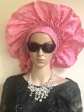 Pink Aso Oke Auto Gele, Auto Gele, Pink Auto Gele, ReadyMade Gele,