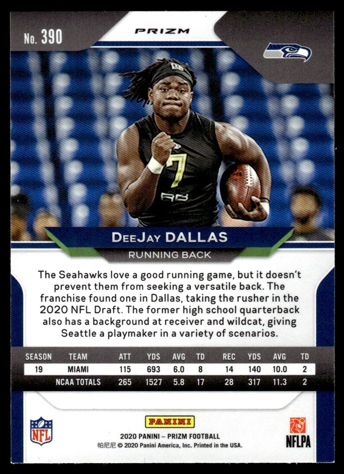 2020 Panini Prizm ORANGE PRIZM DeeJay Dallas Rookie Seattle Seahawks #390 - Image 2 of 2