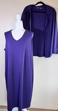 Caslon Plus 2X Two-Piece Purple Sleeveless Dress Midi & Button Front LS Top