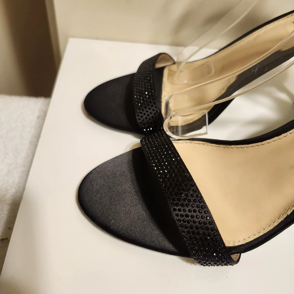 Betsey Johnson "Shilo" Black Rhinestone/Silk Strappy Sandals Sz.9 MSRP $109 - Image 2 of 4