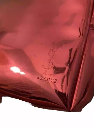 Yves Saint Laurent Cosmetic Makeup Bag Metallic Red Beauty Pouch Toiletry Travel - Picture 7 of 14