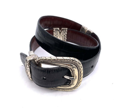 Brighton Vintage Reversible Black Brown Croc Embossed Belt  display picture 1
