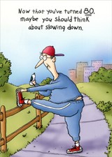 Stretching Jogger Funny 80th Birthday Card - Greeting Card by Oatmeal Studios
