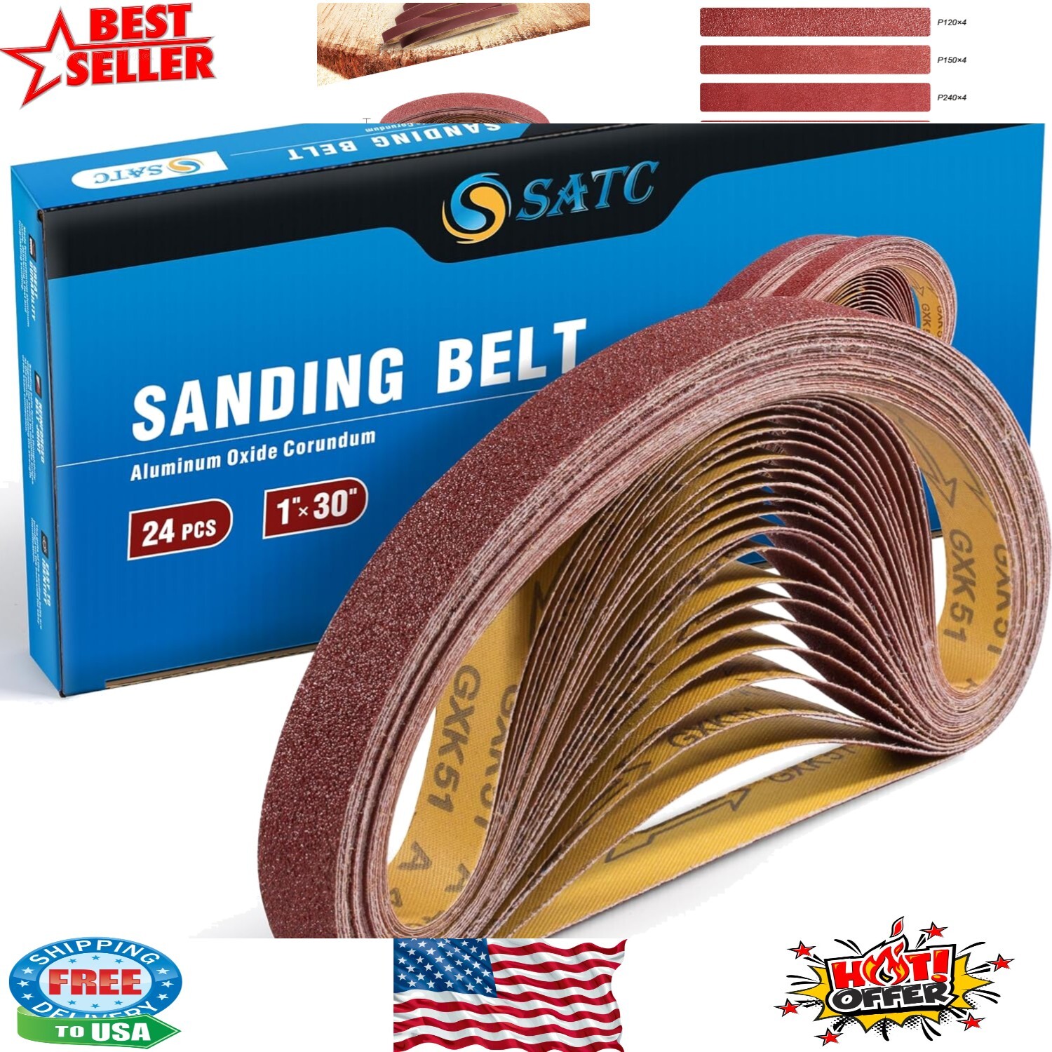 Antistatic 24PK 1x30 Inch Long Lasting Sanding Belts