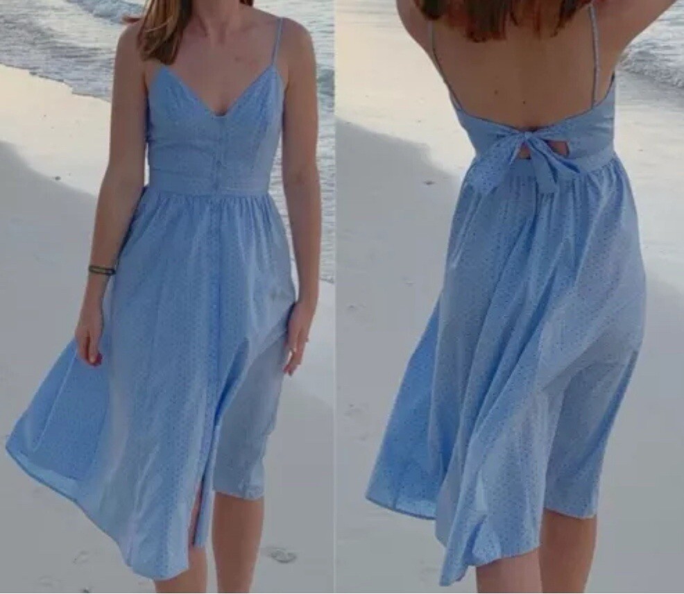 H&M Women's Blue Polka Dot Cut Out Tie Back Summer Midi Dress size