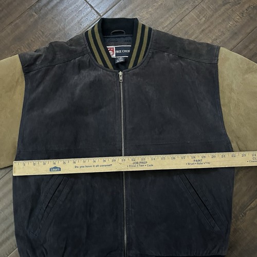 Free Country Suede Leather Bomber Jacket Mens Large Varsity Letterman Vtg Blue - Picture 7 of 8
