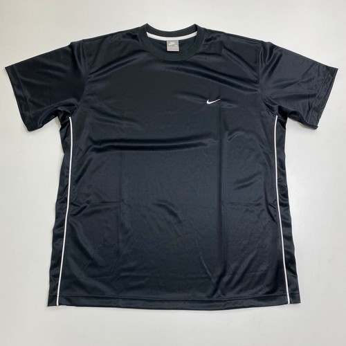 Camicia vintage Y2K Nike uomo XL nera manica corta Activewear Swoosh 100% poliestere - Foto 1 di 12