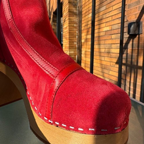 New Swedish Hasbeens Sophisticated Jodhpur Sophia Heeled Clog Boot in Red Sz 10 - Picture 6 of 11