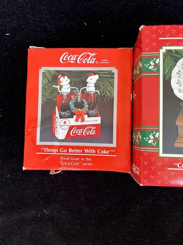 Lot of 3 Vintage Enesco Treasury Coca-Cola Bear Yuletide Christmas Ornaments - Picture 2 of 8