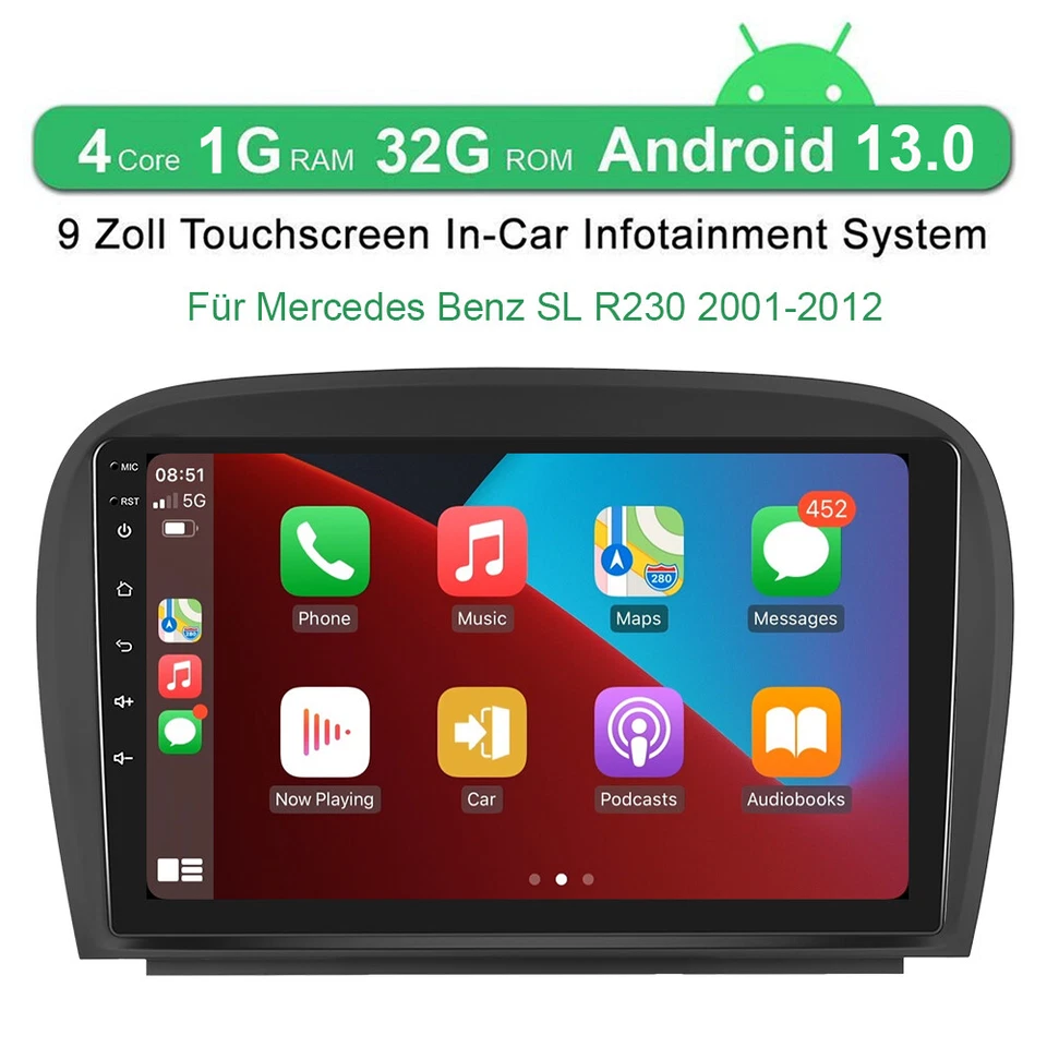 Android 13 Autoradio GPS Navi CarPlay HiFi Für Mercedes Benz SL R230 SL350 SL500 - Bild 2 von 4