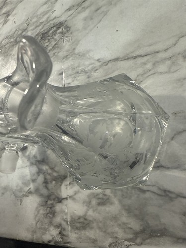 Vintage Crystal Etched Floral Design Vinegar & Oil Cruet w. stopper 7" - Picture 8 of 11