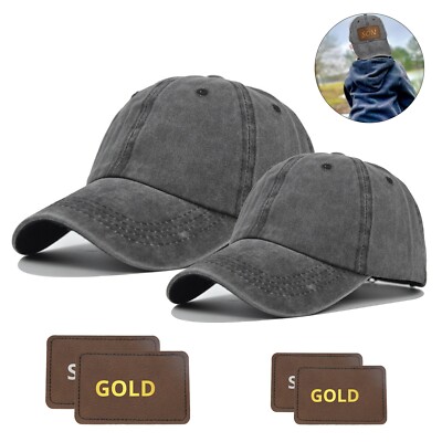 2er Set Verstellbare Vater-Sohn Vintage Baseball Caps + 4 Sticker