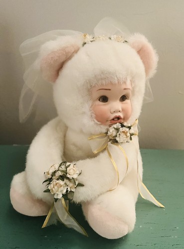 VTG Rare Collectible Fiesta CA Mama W/baby Teddy Fur Bear-Bride Porcelain Face - Picture 4 of 11