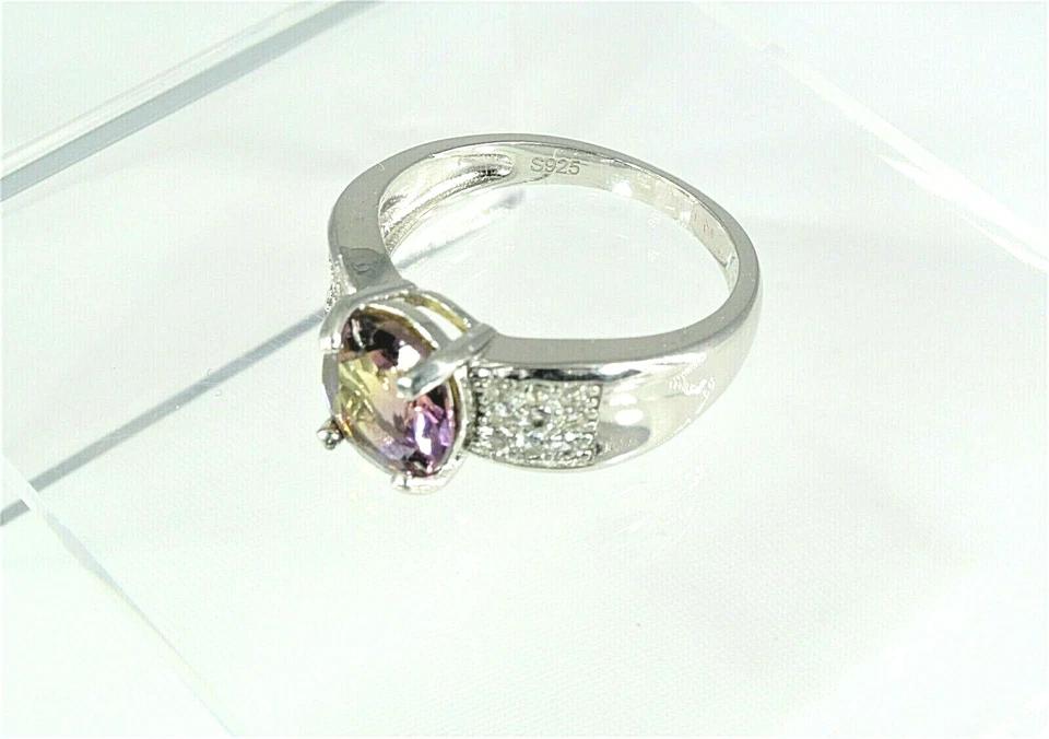 КОЛЬЦО ИЗ СЕРЕБРА 925 ПРОБЫ С АМЕТРИНОМ И БЕЛЫМ ТОПАЗОМ С АКЦЕНТАМИ РОДИЙ РАЗМЕР 7 - Изображение 4 из 4