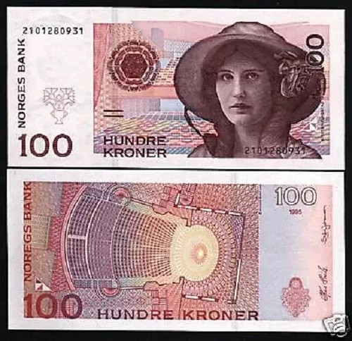 Norway 100 KRONER P-47 1995 COMMEMORATIVE UNC NORWEGIAN Theater Currency NOTE - Picture 3 of 6