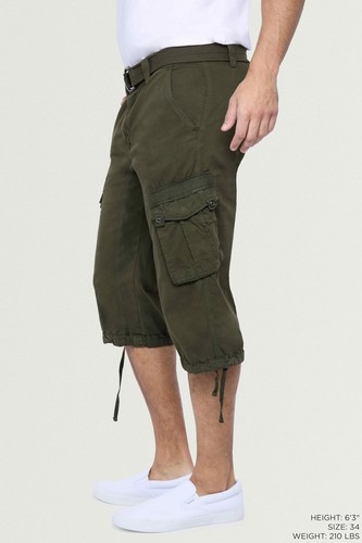Men's Belted Long Cargo Shorts for Men Below Knee Length Mens Cargo Shorts 3/... - Picture 2 of 9